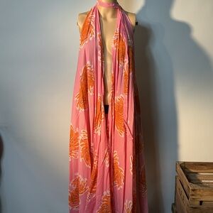 Roberta Roller Rabbit “Amanda Print” Pink & Orange Halter Maxi Cover-Up #129